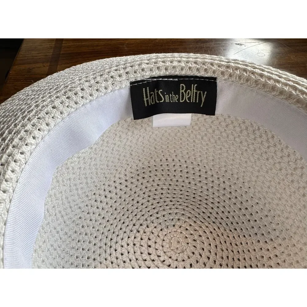 Hats In The Belfry White Straw Wide Brim Hat with Veil & Floral Detail